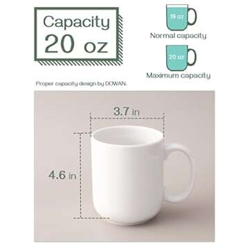 DOWAN 20 Oz Coffee Mugs Set of 6, Large White Coffee Mugs With Handles, Ceramic Coffee Cups for Coff...