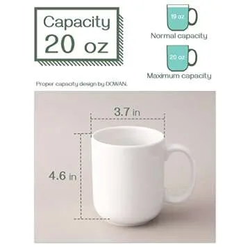 DOWAN 20 Oz Coffee Mugs Set of 6, Large White Coffee Mugs With Handles, Ceramic Coffee Cups for Coff...