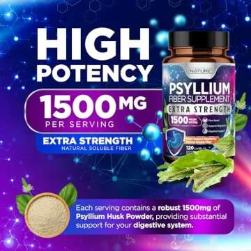Psyllium Husk Capsules 1500mg - Premium Natural Fiber Supplement for Digestive Wellness