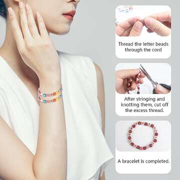 SUTOUG 1000PCS Colourful Letter Beads for Threading, 4 x 7 MM, A-Z White Letter Beads and Colourful ...