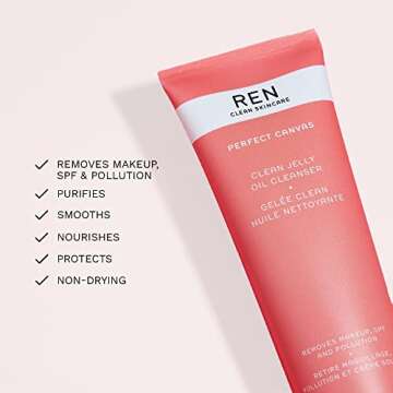 REN Clean Skincare - Perfect Canvas Clean Jelly Oil Cleanser - Non-Stripping Face Cleanser to Remove Makeup, Pollution & SPF, 3.3 fl oz