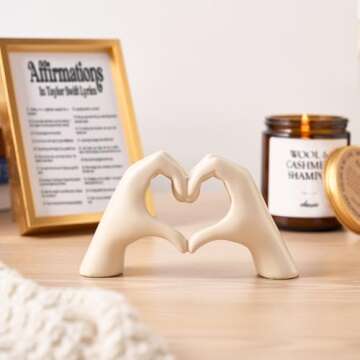 IKISTO Heart Hands Sculpture Decor for Bedroom Living Room Bookshelf, Aesthetic Love Statues Accents...