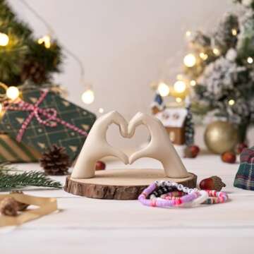 IKISTO Heart Hands Sculpture Decor for Bedroom Living Room Bookshelf, Aesthetic Love Statues Accents Home Office Apartment Farmhouse Desk Table Decoration