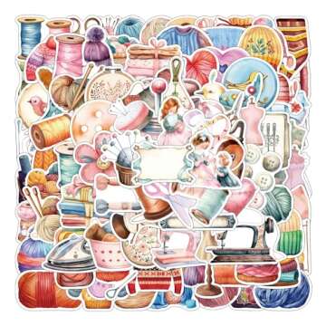 100pcs Sewing Machine Stickers Vinyl Waterproof Aesthetic Vintage Knitting Cartoon Decals for The Ul...