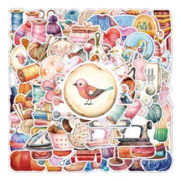 100pcs Vintage Waterproof Sewing Machine Stickers - Aesthetic Fun