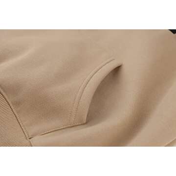 Lauweion Women Solid Basic Fleece Letter Loose Hoodie Sweatshirt Long Sleeve Kangaroo Pocket Drop Shoulder Pullovers Top Khaki