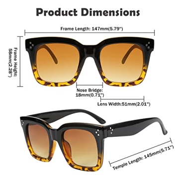 FEISEDY Vintage Oversized Square Sunglasses for Women