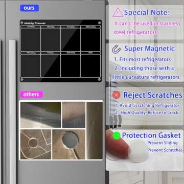 JonXon 16''X12'' Magnetic Acrylic Weekly Calendar for Fridge,Magnetic Meal Planner for Fridge,Menu Board for Kitchen,Acrylic Dry Erase Board for Refrigerator Includes 6 Kinds Products Set(Black)