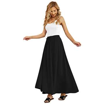 Yincro Women's Flowy Maxi Skirt Summer Pleated High Waisted Casual Long Skirts with Pockets (Black, ...