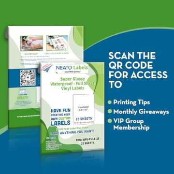 Printable Vinyl Sticker Paper - 25 Super Glossy Waterproof Labels for Inkjet and Laser Printers - Pr...