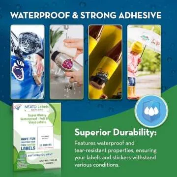 Printable Vinyl Sticker Paper - 25 Super Glossy Waterproof Labels for Inkjet and Laser Printers - Premium White Full Sheets - Strong Adhesive - Tear Resistant