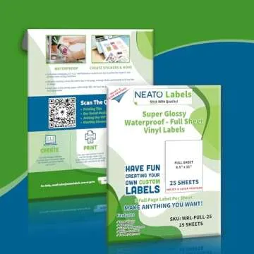 Printable Vinyl Sticker Paper - 25 Super Glossy Waterproof Labels for Inkjet and Laser Printers - Premium White Full Sheets - Strong Adhesive - Tear Resistant