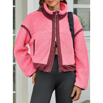 Tankaneo Womens Stylish Cropped Zip Up Fleece Jacket