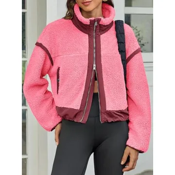 Tankaneo Womens Stylish Cropped Zip Up Fleece Jacket