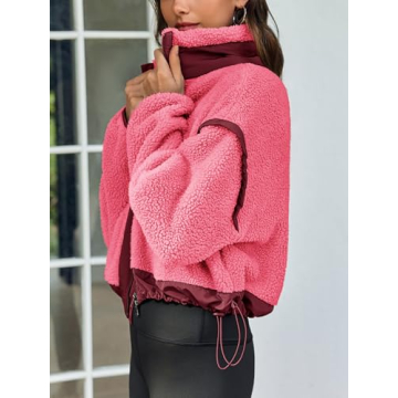 Tankaneo Womens Stylish Cropped Zip Up Fleece Jacket