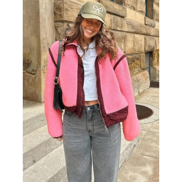 Tankaneo Womens Stylish Cropped Zip Up Fleece Jacket