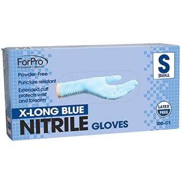 ForPro X-Long Blue Nitrile Gloves, Powder-Free, Latex-Free, Non-Sterile, Food Safe Small-Count of 100(Pack of 1)