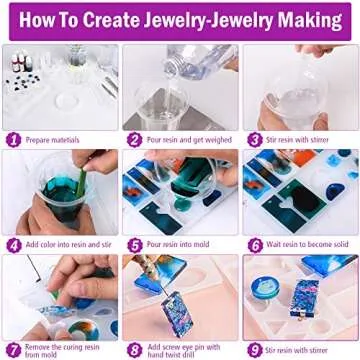 Heflashor Silicone Molds for Epoxy Resin, DIY Jewelry Resin Casting Molds, Silicone Casting Molds Craft Making Kit with Glitters Colors for Beginners,Birthday Gifts for KidsFriends,HomeOffice Décor