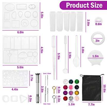 Heflashor Silicone Molds for Epoxy Resin, DIY Jewelry Resin Casting Molds, Silicone Casting Molds Craft Making Kit with Glitters Colors for Beginners,Birthday Gifts for KidsFriends,HomeOffice Décor