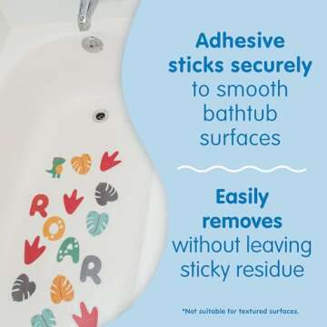 Dr. Brown's CleanUp Sit & Splash Non-Slip Bath Stickers, Dinosaur Theme, Bathtub Safety Anti-Slip Adhesive Decals for Kids, 6m+, BPA Free