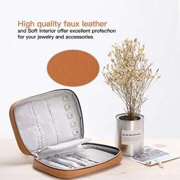Famiry Travel Jewelry Organizer, Large Capacity Case for Tangle-Free Earrings, Necklace, Earrings, Rings, Bracelet （Brown Vegan Leather） - Perfect for Valentine's Day