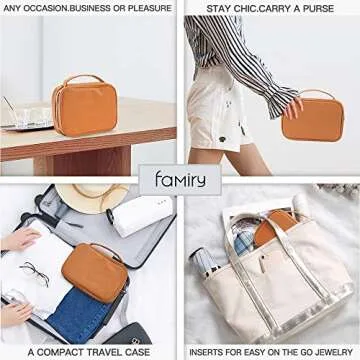 Famiry Travel Jewelry Organizer, Large Capacity Case for Tangle-Free Earrings, Necklace, Earrings, Rings, Bracelet （Brown Vegan Leather） - Perfect for Valentine's Day