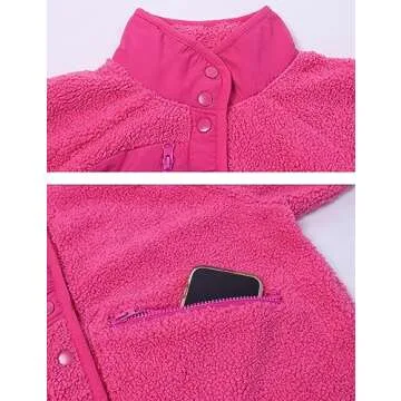 Daacee Fuzzy Fleece Jacket Women Winter Warm Button Down Sherpa Shacket Coats Outerwear with Pockets(0560-RoseRed-XL)