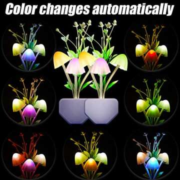 Mudder 4 Pcs Sensor Mushroom Night Lights LED Night Lights 7 Color Changing Plug-in Light Sensor Wall Lamp for Adults Bedroom, Bathroom, Christmas Party Gift(Float Grass Style)