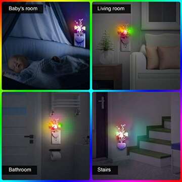 Mudder 4 Pcs Sensor Mushroom Night Lights LED Night Lights 7 Color Changing Plug-in Light Sensor Wall Lamp for Adults Bedroom, Bathroom, Christmas Party Gift(Float Grass Style)