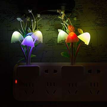 Mudder 4 Pcs Sensor Mushroom Night Lights LED Night Lights 7 Color Changing Plug-in Light Sensor Wall Lamp for Adults Bedroom, Bathroom, Christmas Party Gift(Float Grass Style)