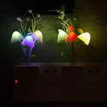 Mudder 4 Pcs Sensor Mushroom Night Lights LED Night Lights 7 Color Changing Plug-in Light Sensor Wall Lamp for Adults Bedroom, Bathroom, Christmas Party Gift(Float Grass Style)