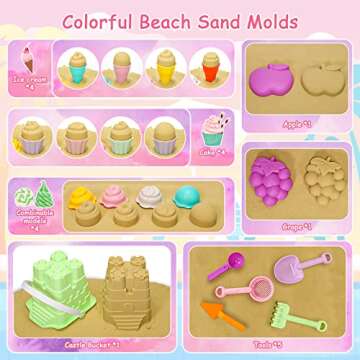 Tagitary Beach Sand Toys for Kids, Beach Toys 23PCS Set with Ice Cream Cake Sand Molds, Mesh Beach B...