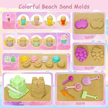 Tagitary Beach Sand Toys for Kids, Beach Toys 23PCS Set with Ice Cream Cake Sand Molds, Mesh Beach B...