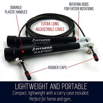 Jump Rope - Best for Speed Jumping, Double Unders, WOD, MMA, Boxing, Skipping Workout, Fitness Exercise Training - Adjustable Length - with Carry case, Spare Screw kit