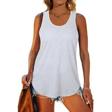 White Tank Top Women Racerback Tops for Women Flowy Round Neck S