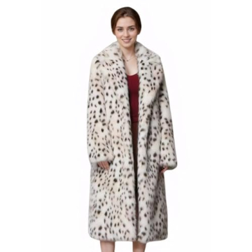 Tngan Fashion Lapel Leopard Faux Fur Overcoat Winter Warm Maxi Outerwear for Women Leopard Beige XL
