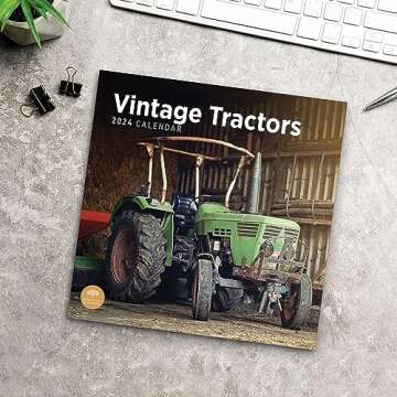 2024 Vintage Tractors Monthly Wall Calendar by Bright Day, 12 x 12 Inch Antique Farm Machinery