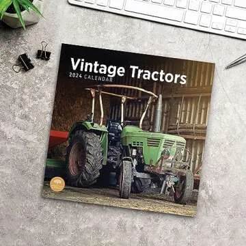 2024 Vintage Tractors Monthly Wall Calendar by Bright Day, 12 x 12 Inch Antique Farm Machinery