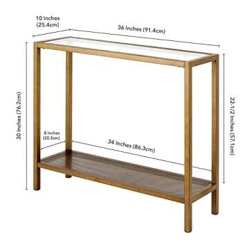 Henn&Hart 36" Wide Rectangular Console Table in Brass, Entryway Table, Accent Table for Living Room, Hallway