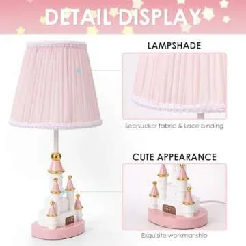 HERBESTBAY Kids Table Lamp, Adorable 14 Inch Castle Style Kids Desk Lamp, Pink Bedside Lamp Ideal for Girls Bedroom Decor, Includes LED Bulb