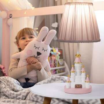 HERBESTBAY Kids Table Lamp, Adorable 14 Inch Castle Style Kids Desk Lamp, Pink Bedside Lamp Ideal for Girls Bedroom Decor, Includes LED Bulb