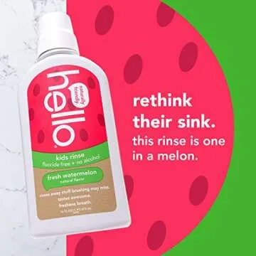 Hello Natural Watermelon Flavor Kids Fluoride Free Rinse, Alcohol Free, Vegan, SLS Free, Mouthwash f...