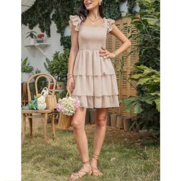 Byinns Womens Square Neck Sleeveless Ruffle Dress