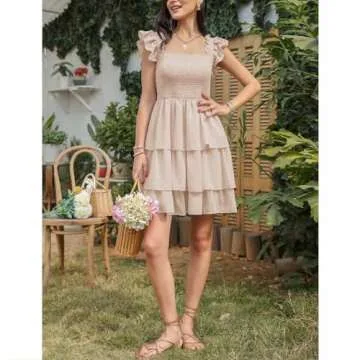 Byinns Womens Square Neck Sleeveless Ruffle Dress