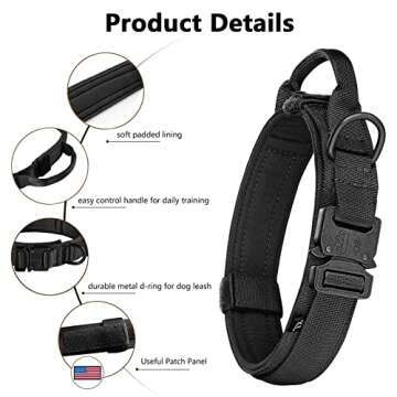DAGANXI Tactical Dog Collar, Adjustable Military Training Nylon Dog Collar with Control Handle and Heavy Metal Buckle for Medium and Large Dogs, with Patches and Airtags Case (XL, Black)