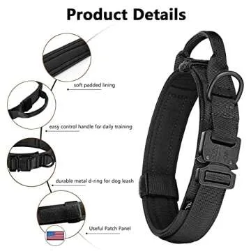 DAGANXI Tactical Dog Collar, Adjustable Military Training Nylon Dog Collar with Control Handle and Heavy Metal Buckle for Medium and Large Dogs, with Patches and Airtags Case (XL, Black)