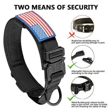 DAGANXI Tactical Dog Collar, Adjustable Military Training Nylon Dog Collar with Control Handle and Heavy Metal Buckle for Medium and Large Dogs, with Patches and Airtags Case (XL, Black)