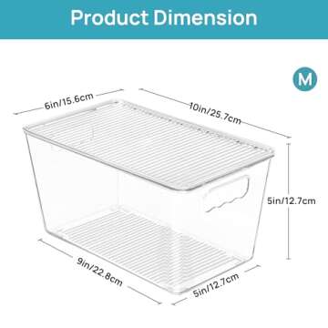 Vtopmart 6 Pack Clear Stackable Storage Bins with Lids, Medium Plastic Containers with Handle for Pa...