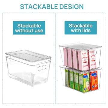 Vtopmart 6 Pack Clear Stackable Storage Bins with Lids, Medium Plastic Containers with Handle for Pantry Organizer and Storage,Perfect for Kitchen,Fridge,Cabinet, Closet,Bathroom Organization