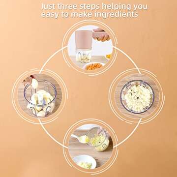 New 2 in 1 Mini Electric Whisk,with Garlic Chopper,USB Rechargeable Detachable Handheld Egg Beater, Good Helper in the Kitchen Making Cakes (Pink)